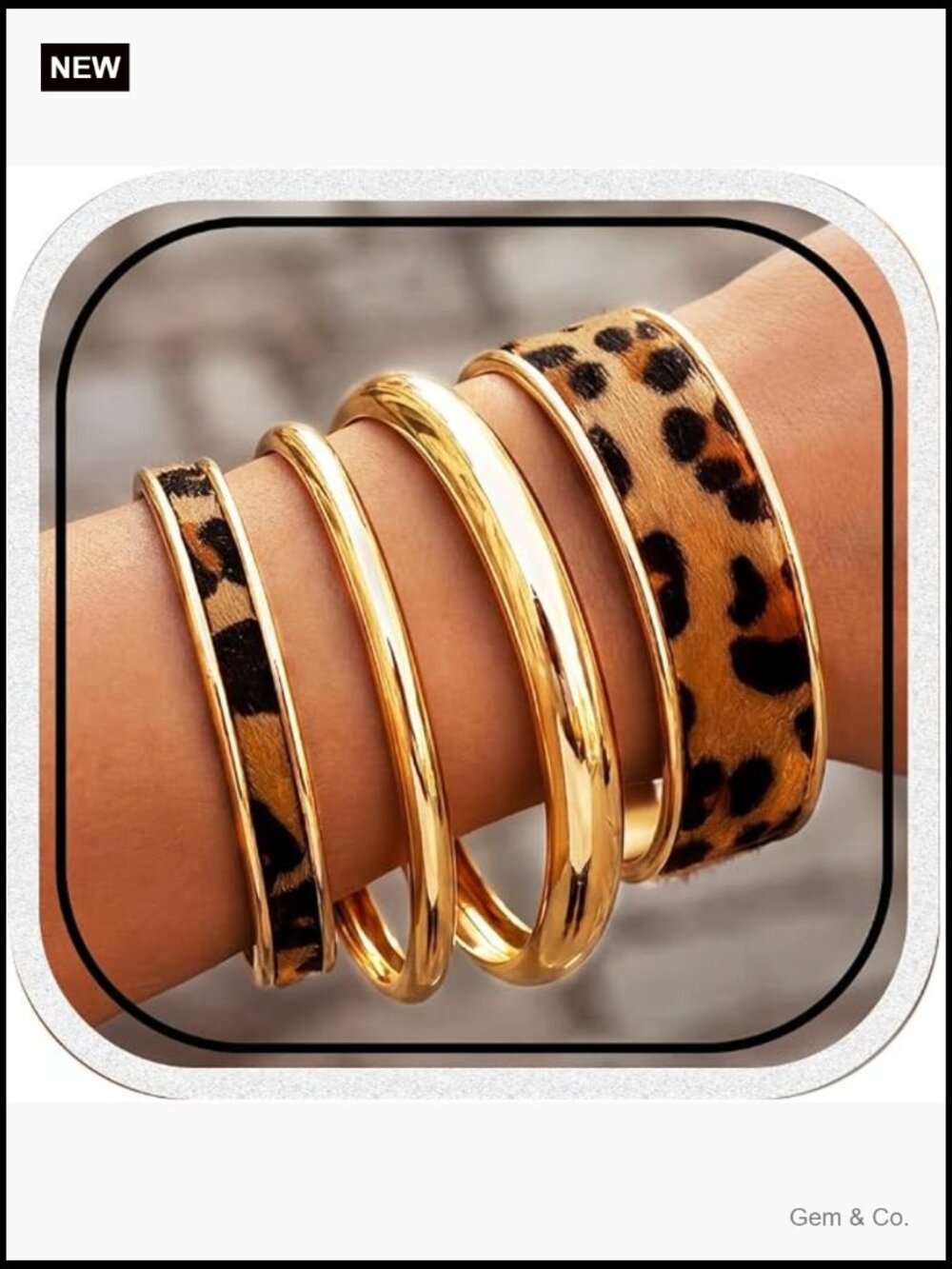 Chunky Leopard Print Bangle Bracelets Gold Cuff Set Punk Open Stackable